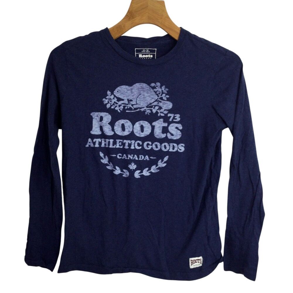 Roots Kids Graphic T-Shirt Roots Cooper Beaver Long Sleeves Navy Blue Size M